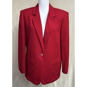 Vtg Womens Blazer Red 100% Wool Lined Single Breasted Size 12 Holiday Christmas